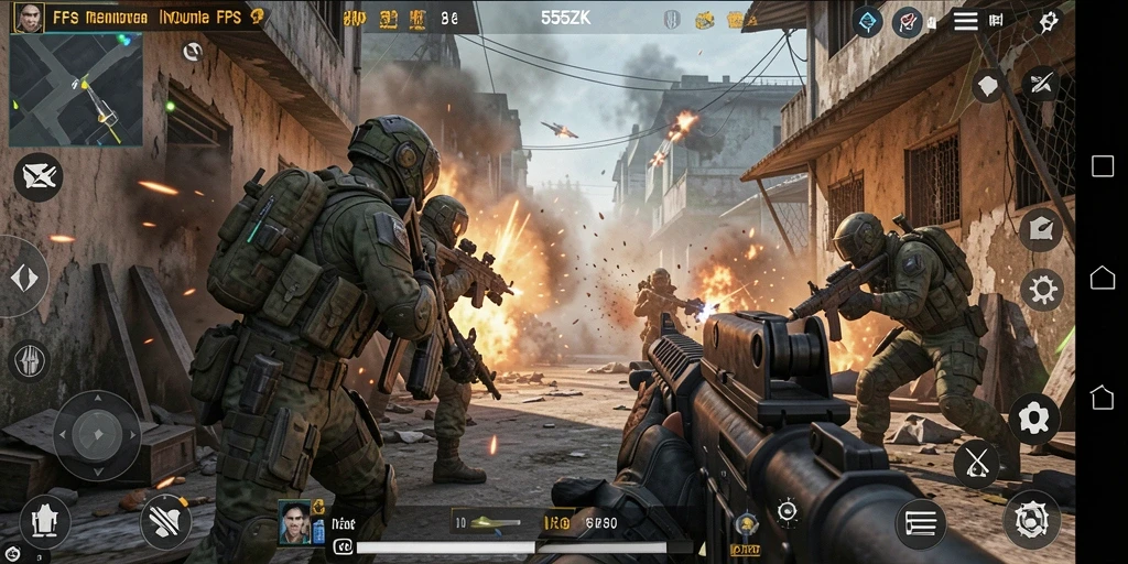 Tangkapan layar menunjukkan aksi seru dalam gameplay 555ZK.