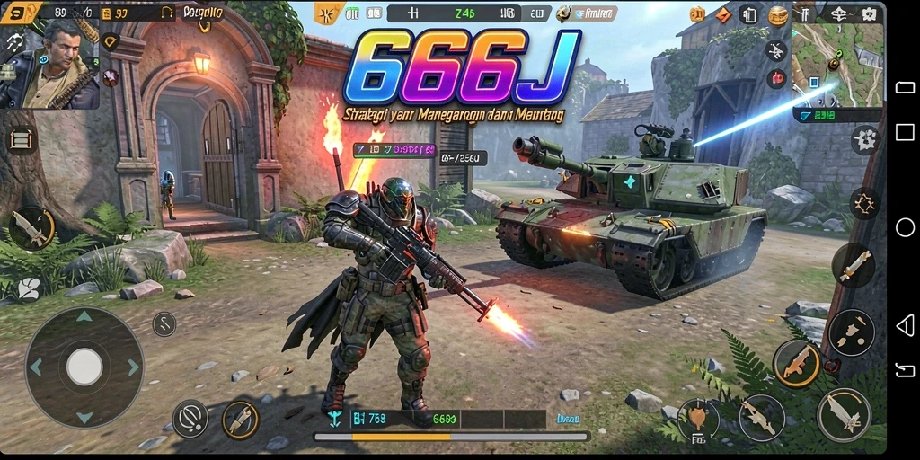 Tangkapan layar gameplay <strong>666J</strong> menampilkan pertempuran strategis yang intens.