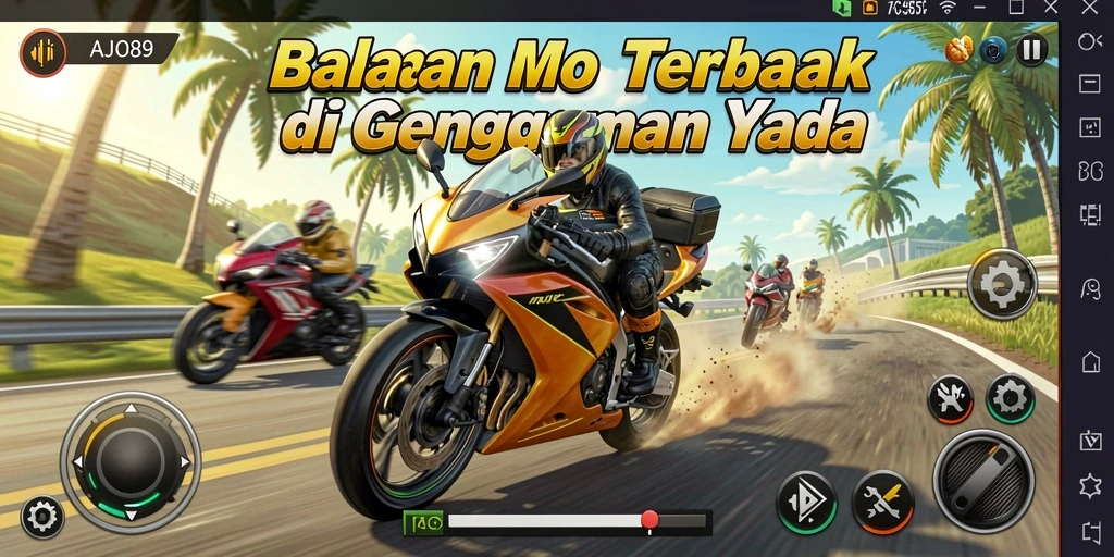 Tangkapan layar AJO89 menampilkan aksi balapan motor yang seru.