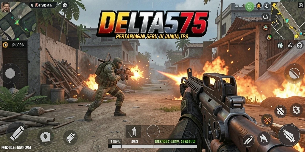 Screenshot utama DELTA575 menampilkan aksi seru permainan TPS.