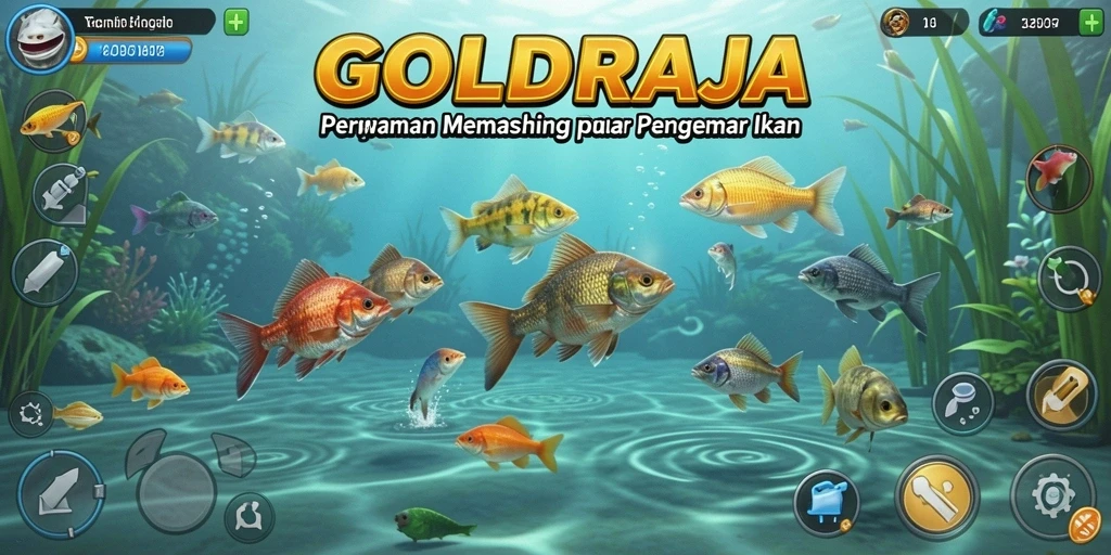 Screenshot gameplay <strong>GOLDRAJA</strong> menampilkan momen seru saat menangkap ikan besar.