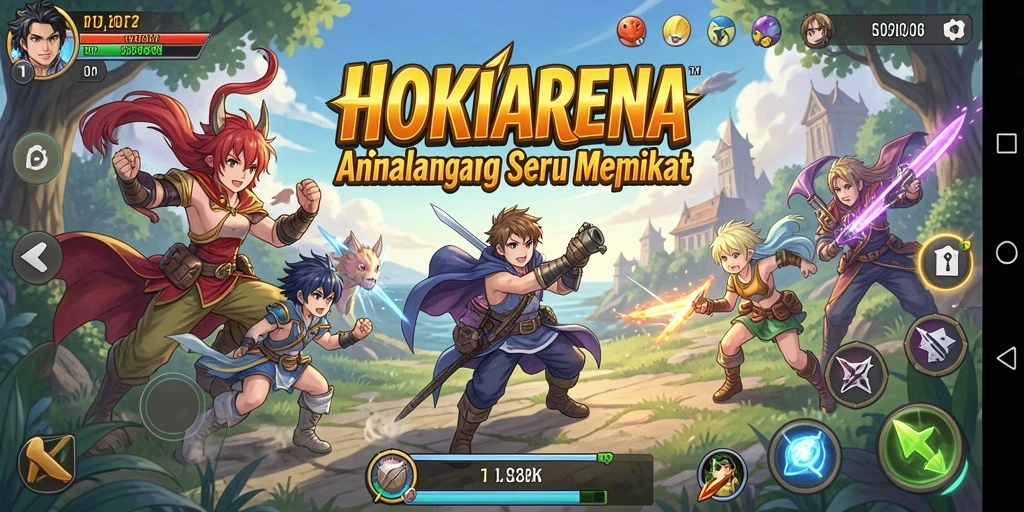 Tampilan gameplay seru HOKIARENA dengan karakter-karakter Anime yang menawan.