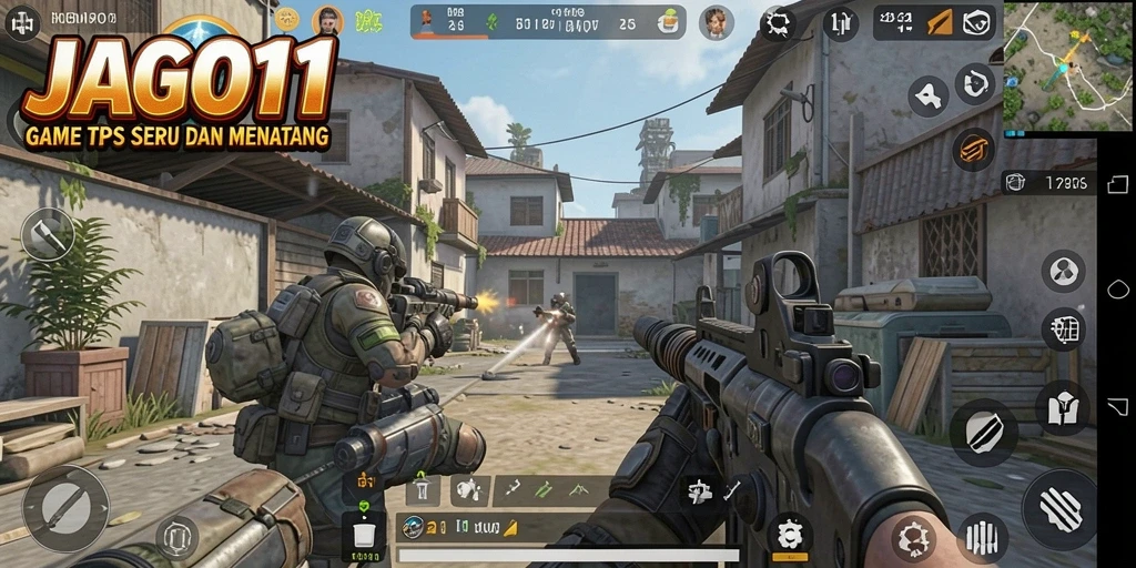 Screenshot JAGO11 menampilkan aksi pertempuran intens dalam game TPS.