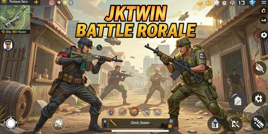 Screenshot JKTWIN menampilkan pertempuran seru di medan Battle Royale.