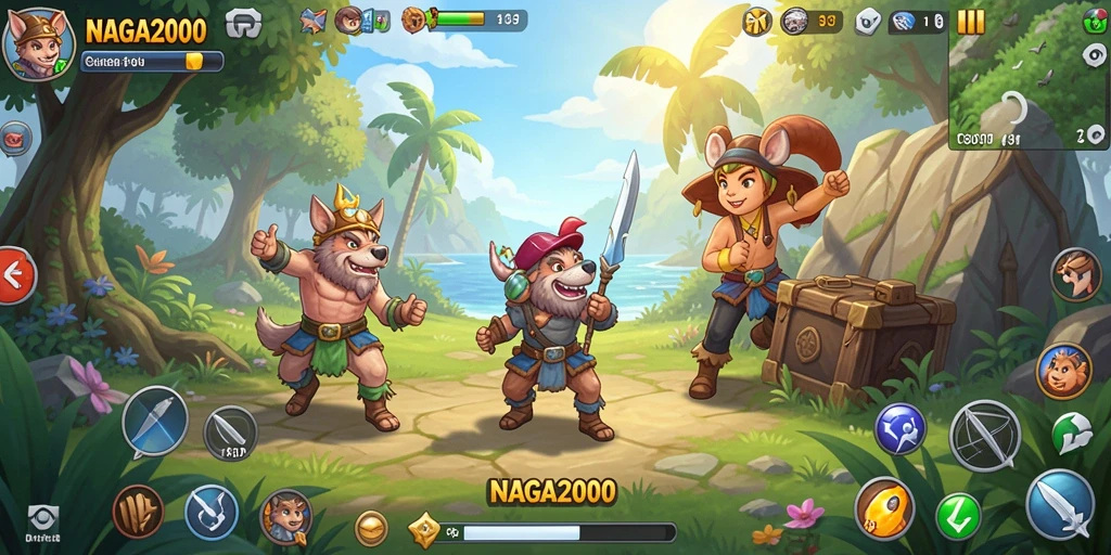 Tampilan gameplay seru NAGA2000 dengan karakter lucu dan tantangan menarik.