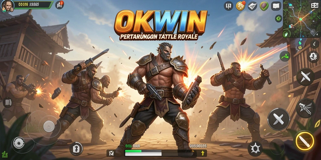 Skrinsut gameplay intensitas tinggi di OKWIN Battle Royale.