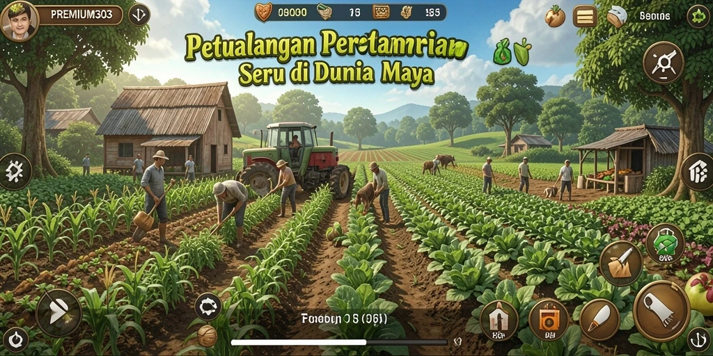 Screenshot gameplay PREMIUM303 menampilkan aktivitas bertani yang seru dan interaktif.