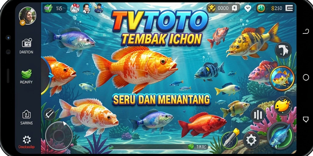 Screenshot gameplay TVTOTO yang menampilkan momen menangkap ikan.