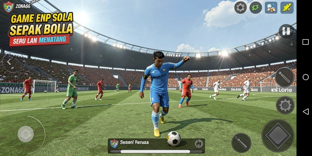 Gameplay seru dalam ZONA66 dengan aksi sepak bola yang mendebarkan.